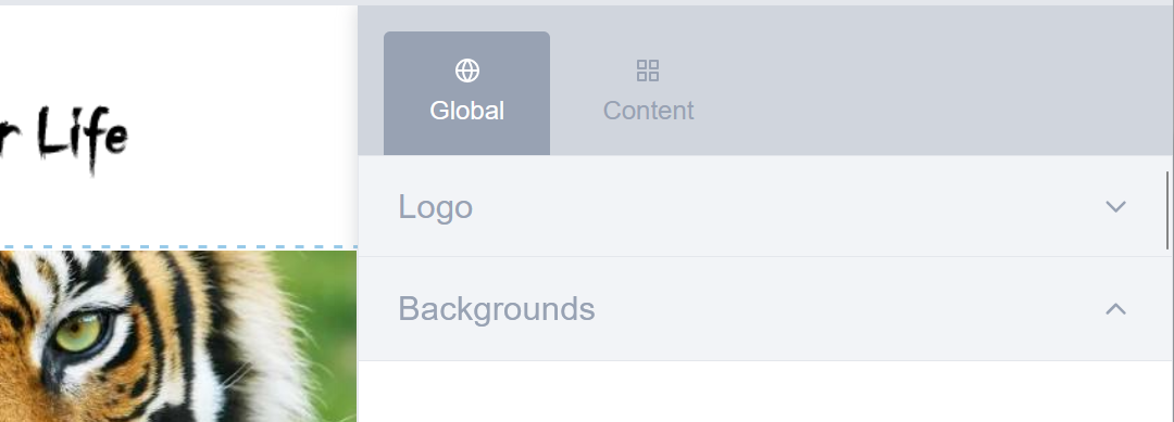 global and content tabs